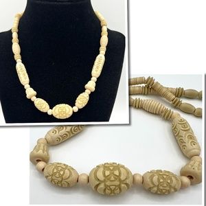 VTG Carved Wood Necklace